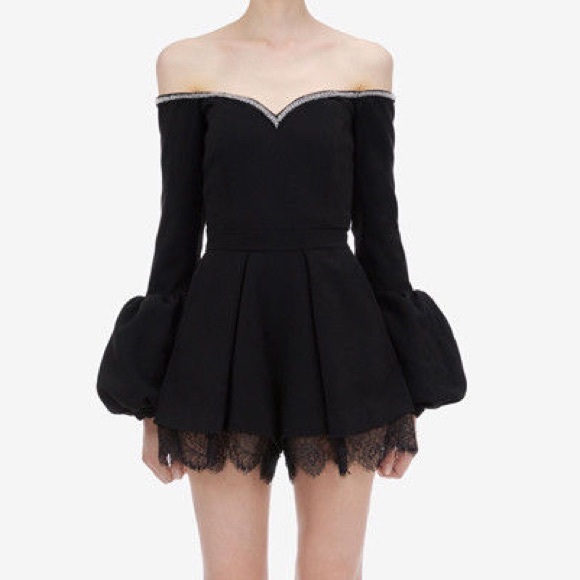 Self-Portrait Black Crepe Puff-sleeve Playsuit - Picture 3 of 10
